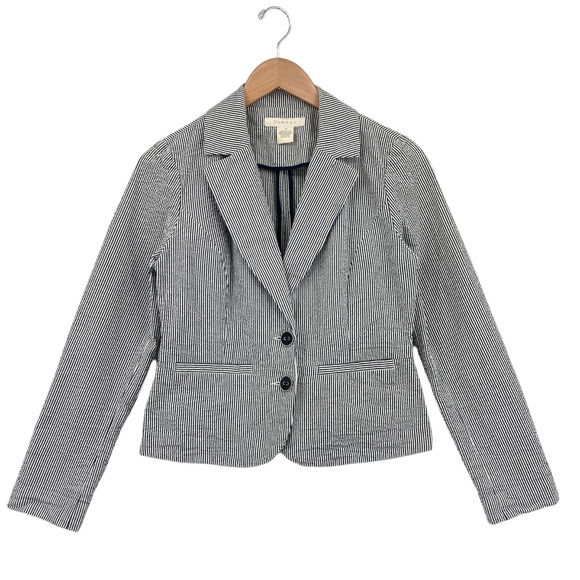 Sandro Blazer Jacket Womens Small White Black Striped Single Breasted Two Button - Picture 1 of 16